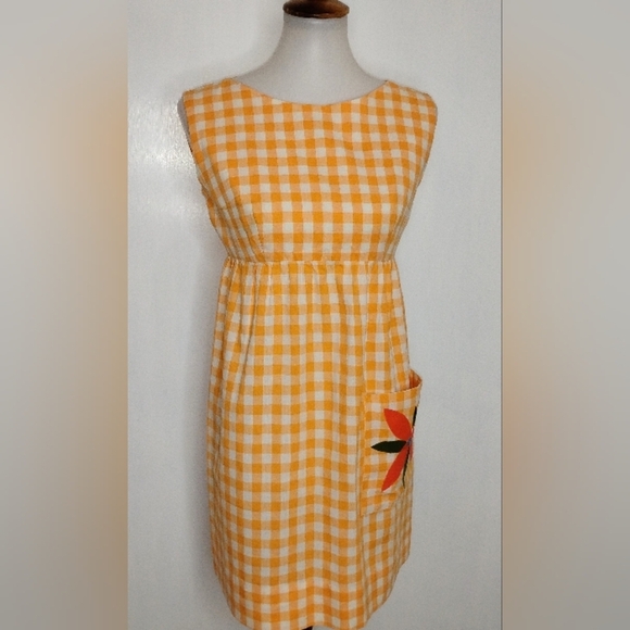 TANGERINE GINGHAM COTTON HANDMADE EMPIRE DRESS - Picture 8 of 9